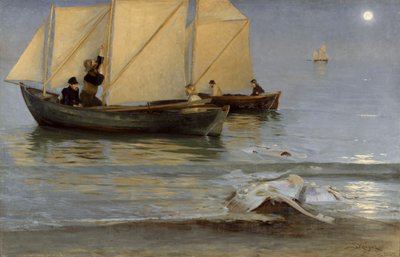 Skagen Fishermen Going Out for Night Fishing. Late Summer Evening. by Peder Severin Krøyer